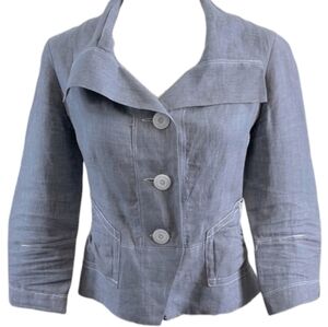 Vex Collection Women's French Linen Blazer in Blue Size Large